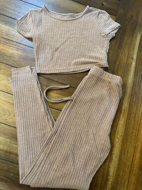 SHEIN Petite 2-Piece Ribbed Knit Set - Crop Tee & High Waist Leggings XS petite